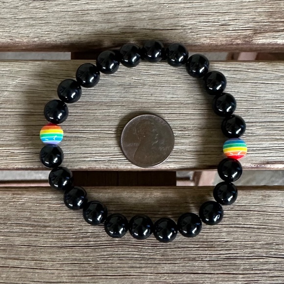 Rainbow beads with Black Tourmaline (8mm) bracelet - Picture 1 of 5